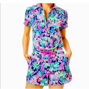 Lilly Pulitzer Jorgie floral Terry cloth romper jumpsuit oyster bay navy
